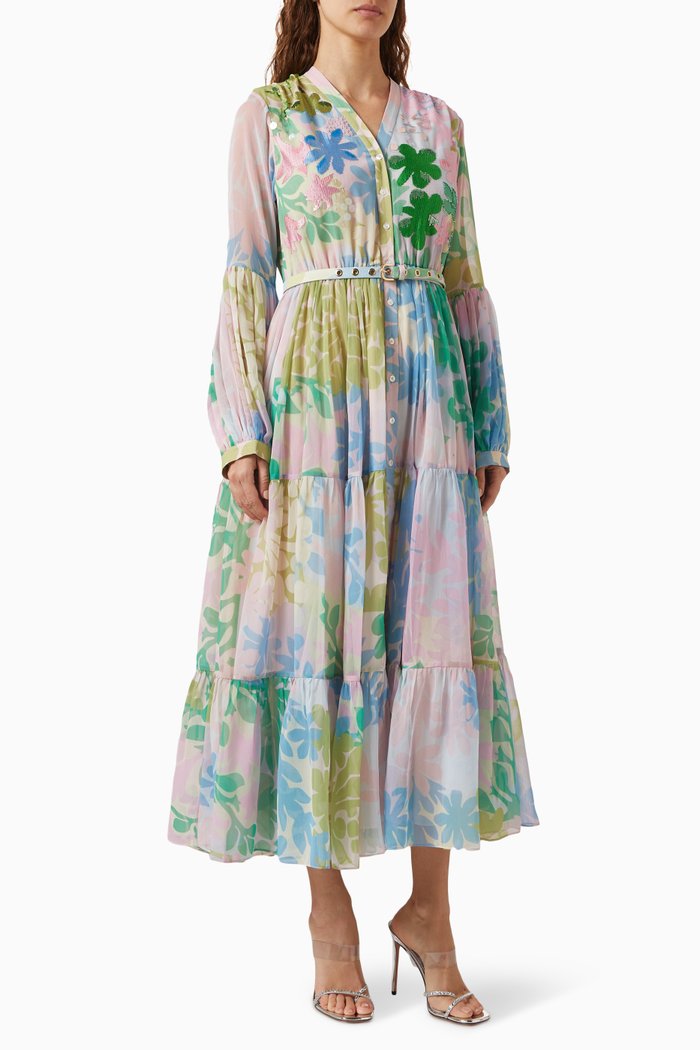 

Floral-print Belted Midi Dress in Chiffon, Multicolour