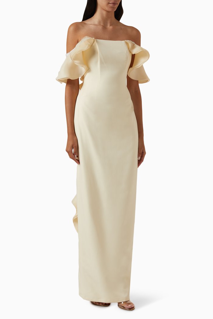 

Croco Ruffle Embellished Dress in Stretch-crepe, Yellow