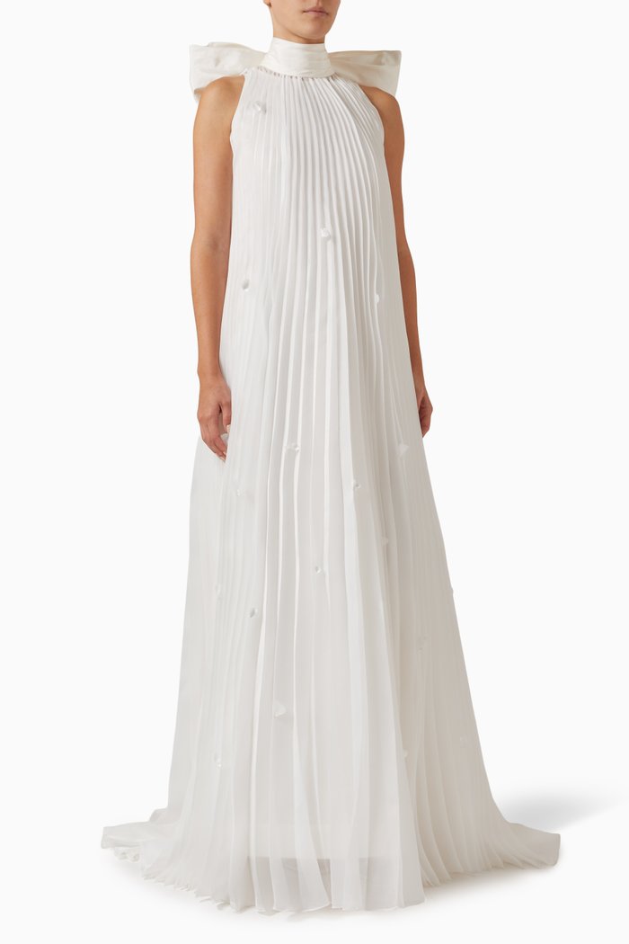 

Pleated A-line Gown in Organza, Neutral