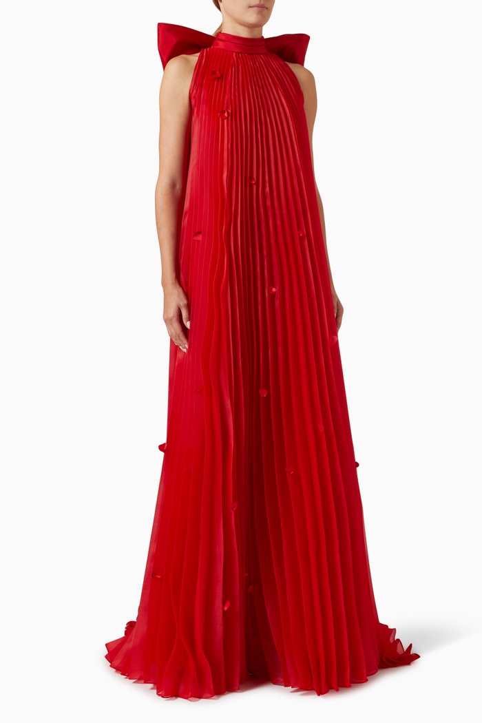 

Pleated A-line Gown in Organza, Red