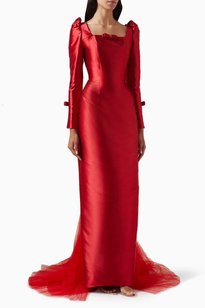 

Erica Bow Dress in Mikado, Red