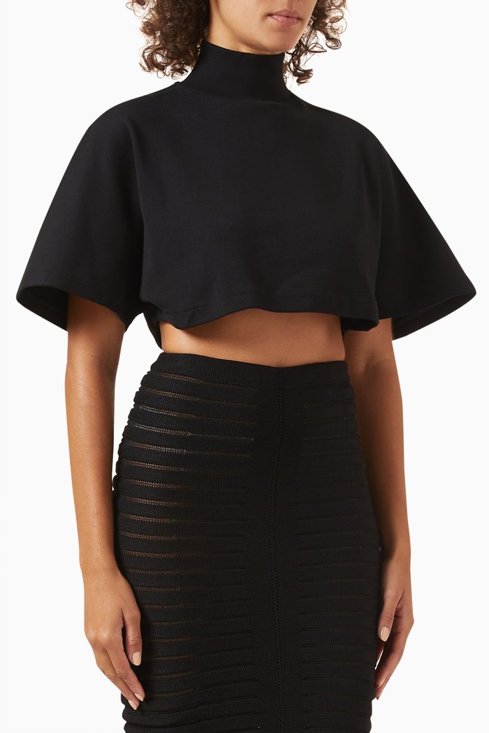

Highneck Crop T-shirt in Cotton, Black