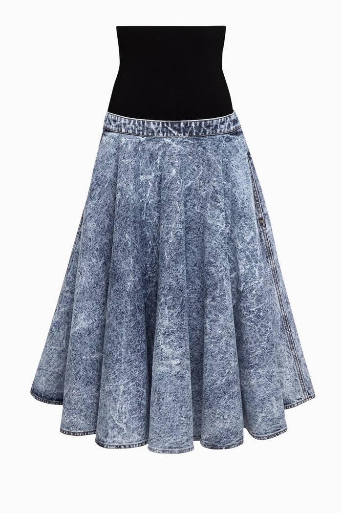 

Band Midi Skirt in Denim, Blue