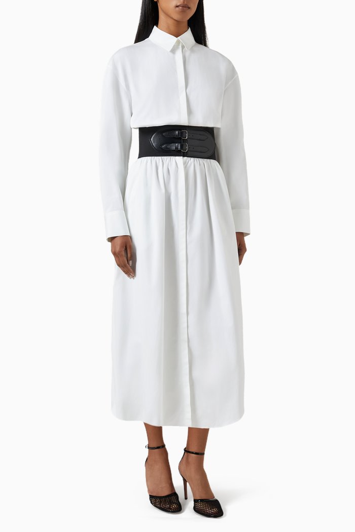 

Belted Shirt Dress in Cotton Poplin, White