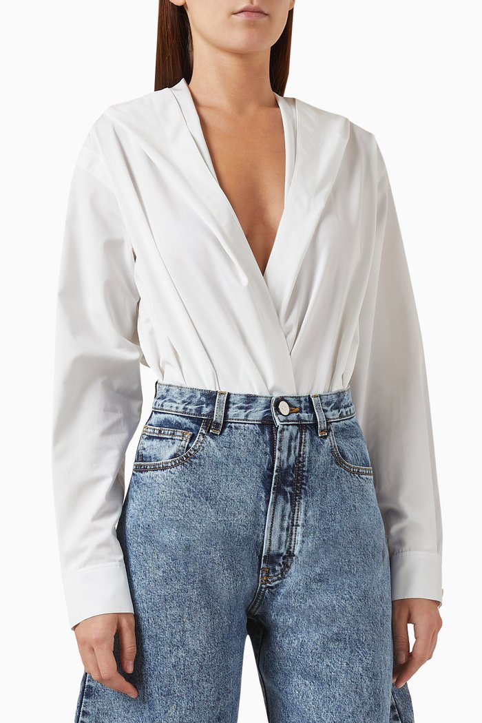 

Hooded Shirt Bodysuit in Cotton-poplin, White