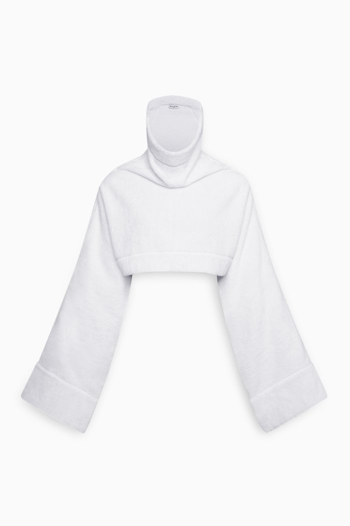 

Crop Hoodie in Cotton-terry, White