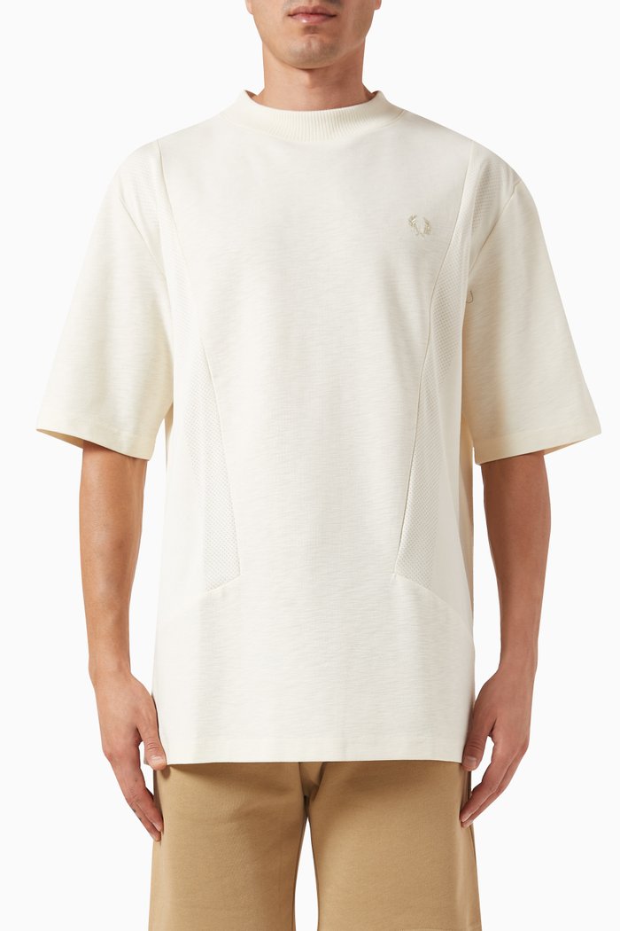 

Mesh Panel T-shirt in Cotton-blend, White