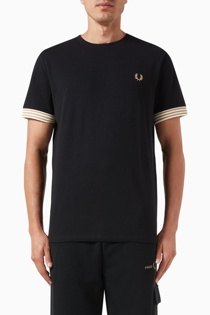 

Striped Cuff T-shirt in Cotton, Black