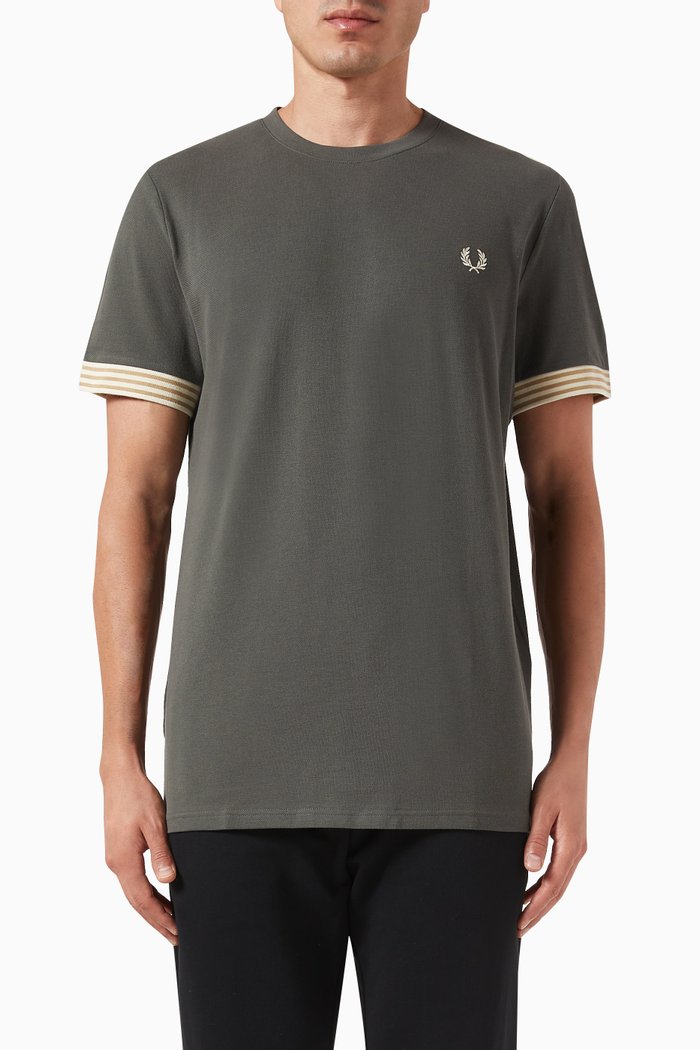 

Striped Cuff T-shirt in Cotton, Green