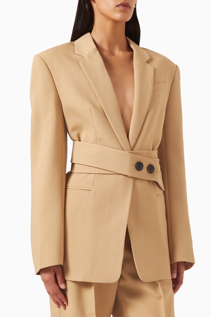 

Irena Hourglass Belted Blazer in Recycled Polyester Blend, Brown