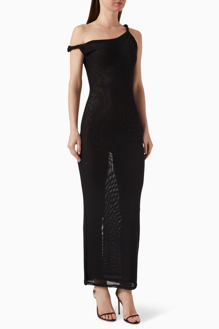 

Twist Maxi Dress in Mesh, Black