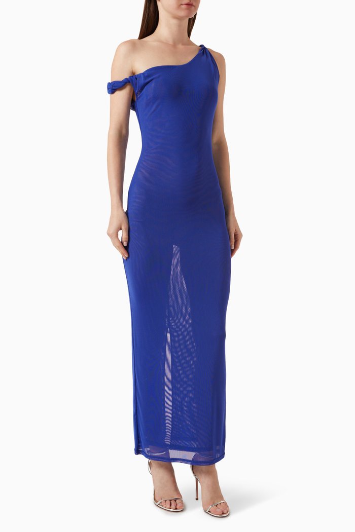 

Twist Maxi Dress in Mesh, Blue
