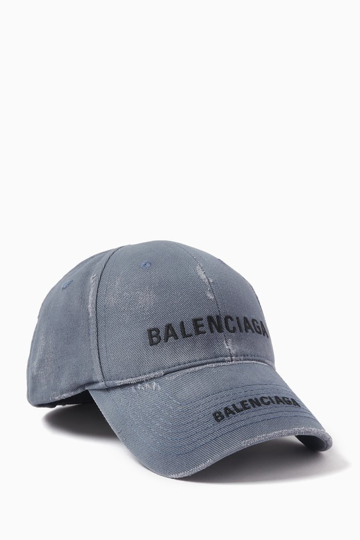 

Unisex Distressed Logo Cap in Cotton, Blue
