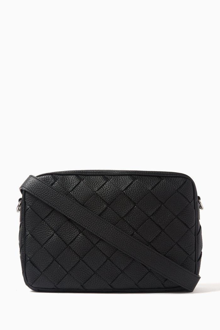 

Medium Camera Bag in Intrecciato Leather, Black