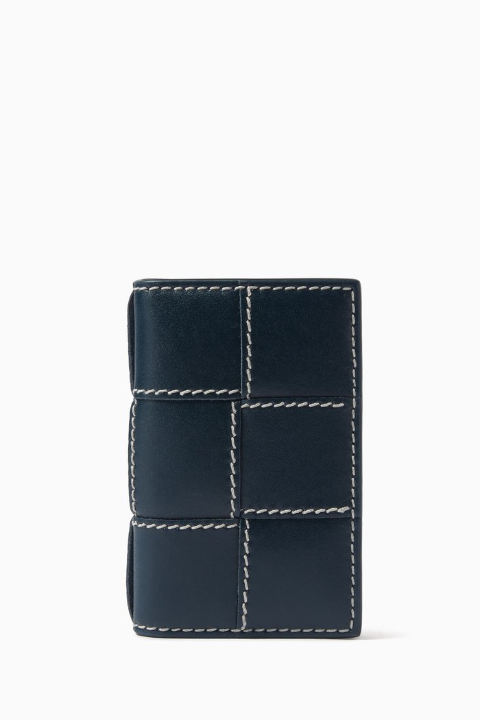 

Cassette Flap Card Case in Orthogonal Woven Leather, Blue