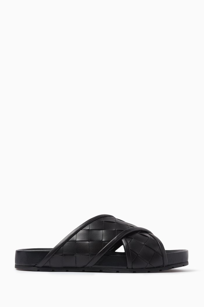 Tarik Mules in Intrecciato Leather, Black