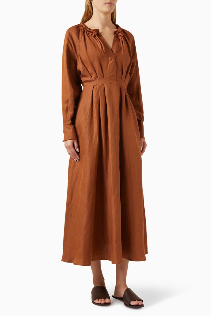 

Drina Midi Dress in Linen-silk, Brown