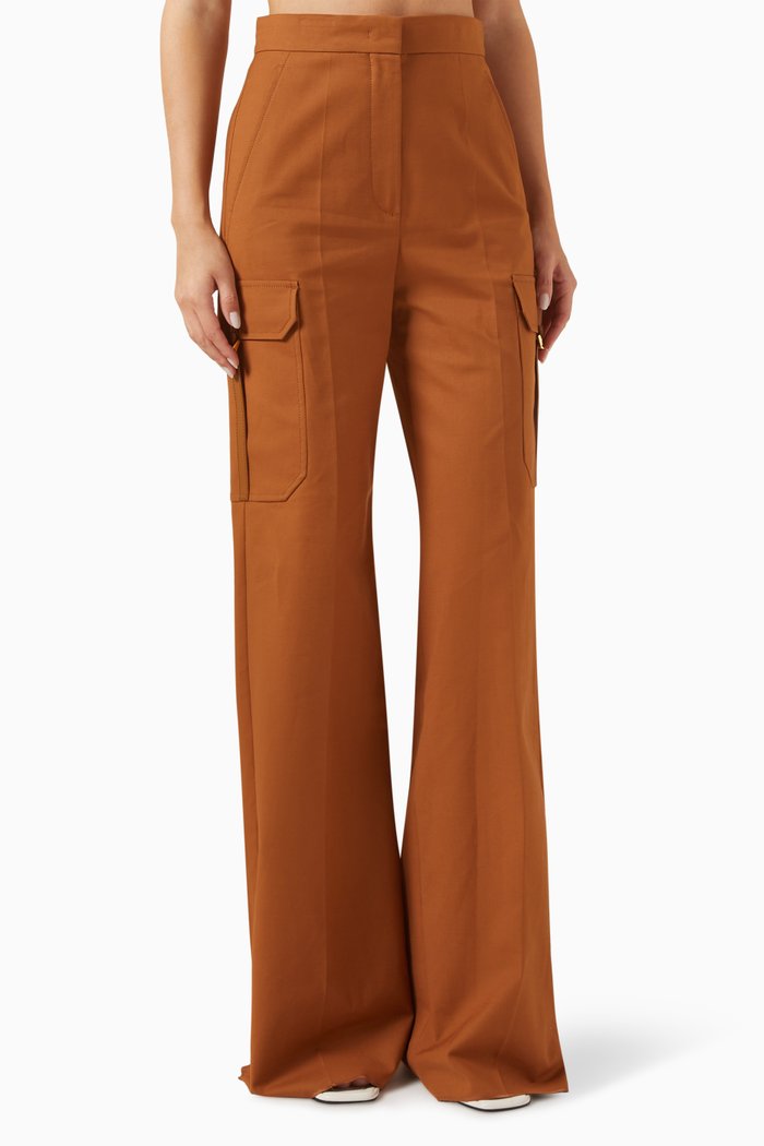 

Edda Cargo Pants in Stretch Cotton-satin, Brown