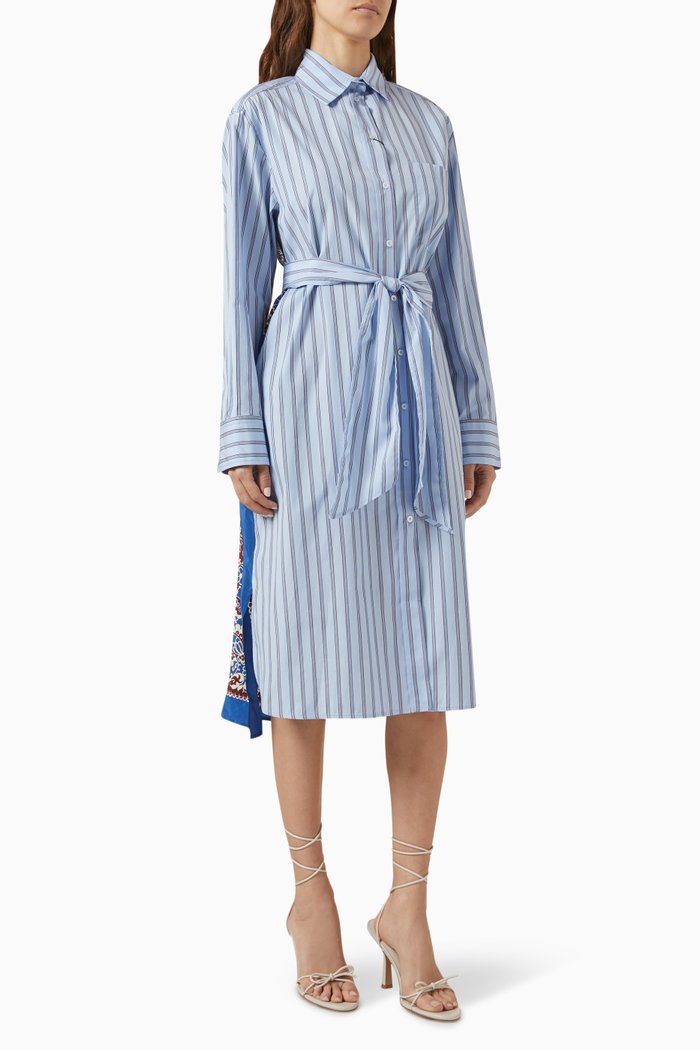 

Edipo Belted Midi Dress in Cotton Poplin, Blue