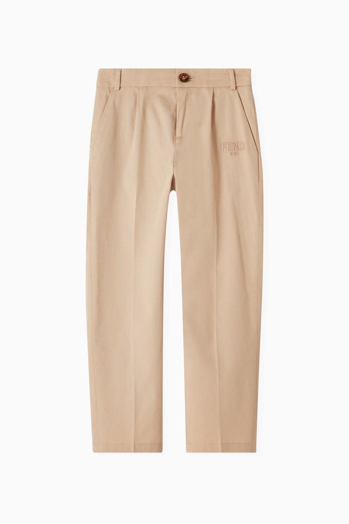 

Pleated Logo Pants in Cotton, Brown