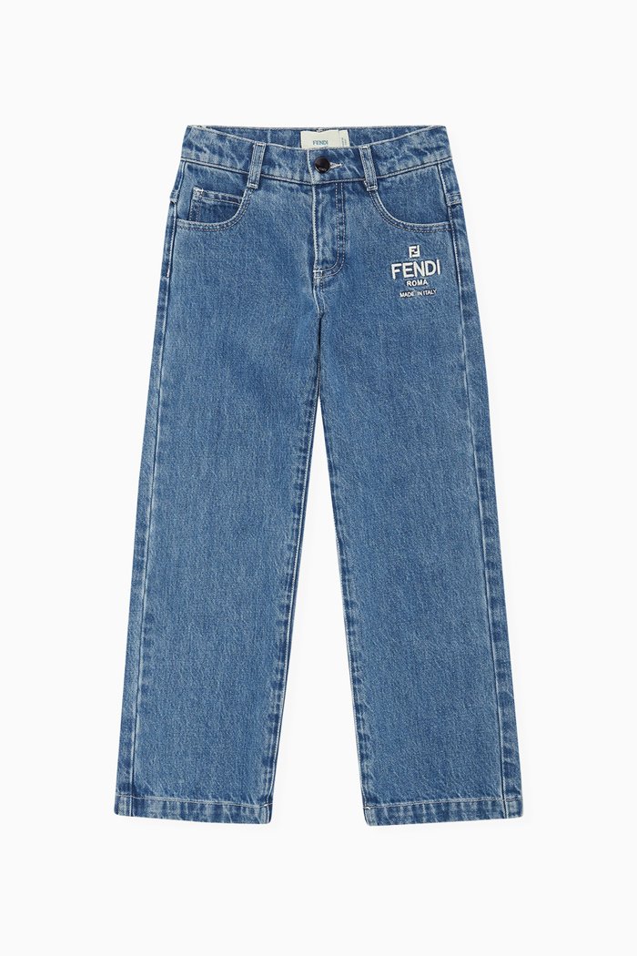 

Straight Fit Jeans in Washed Denim, Blue