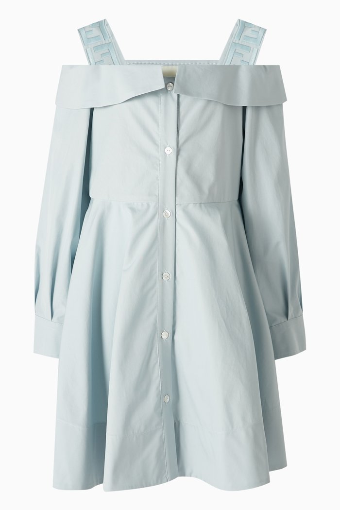 

Cold-shoulder Dress in Cotton Poplin, Blue