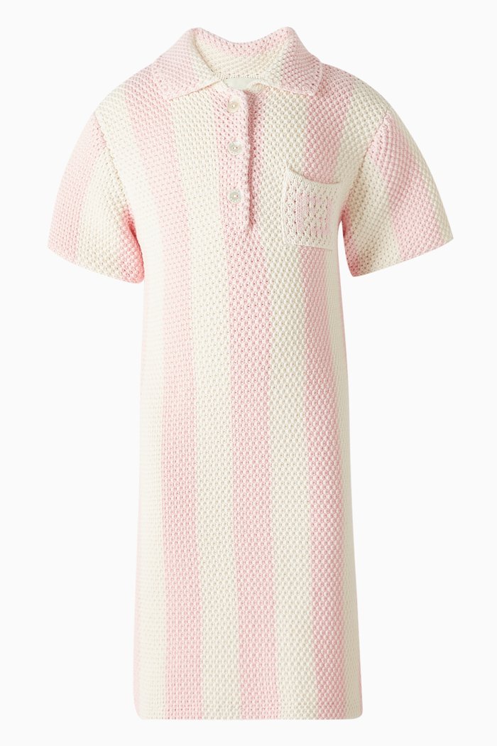 

Striped Crochet Dress in Cotton, White