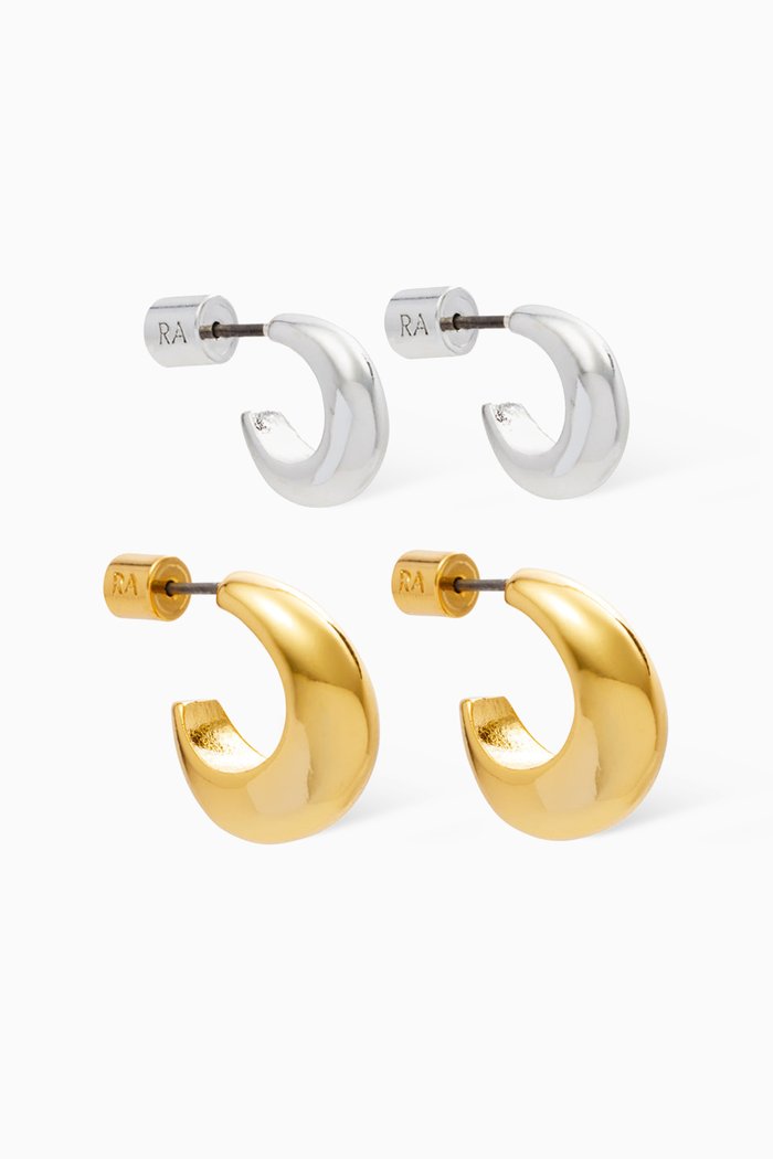

The Level Up Mini Hoop Earrings Set in Gold & Silver-tone Brass, Multicolour