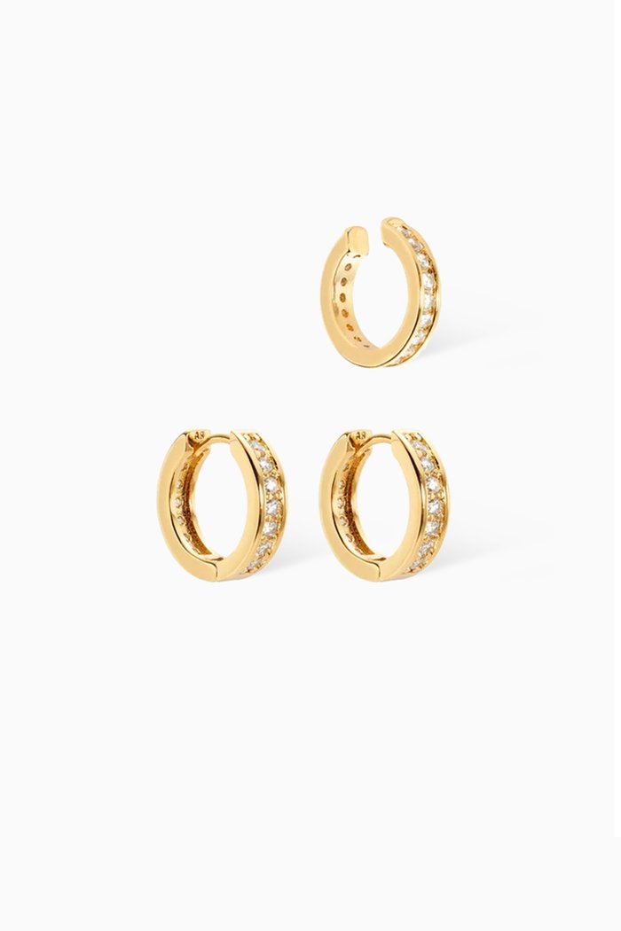 

Hug Me Earrings & Ear Cuff Set in Gold-tone Plated Brass, White
