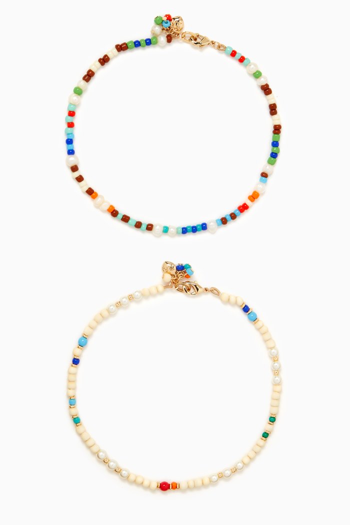 The Grotto Beaded Duo Anklet, Multicolour