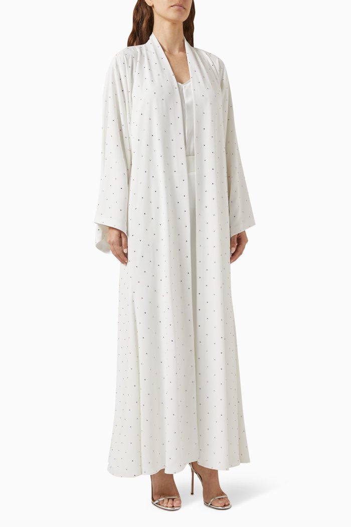 

Glam Embellished Flared Abaya, Neutral