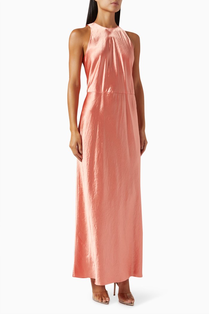 

Lean Halter Maxi Dress in Satin, Orange
