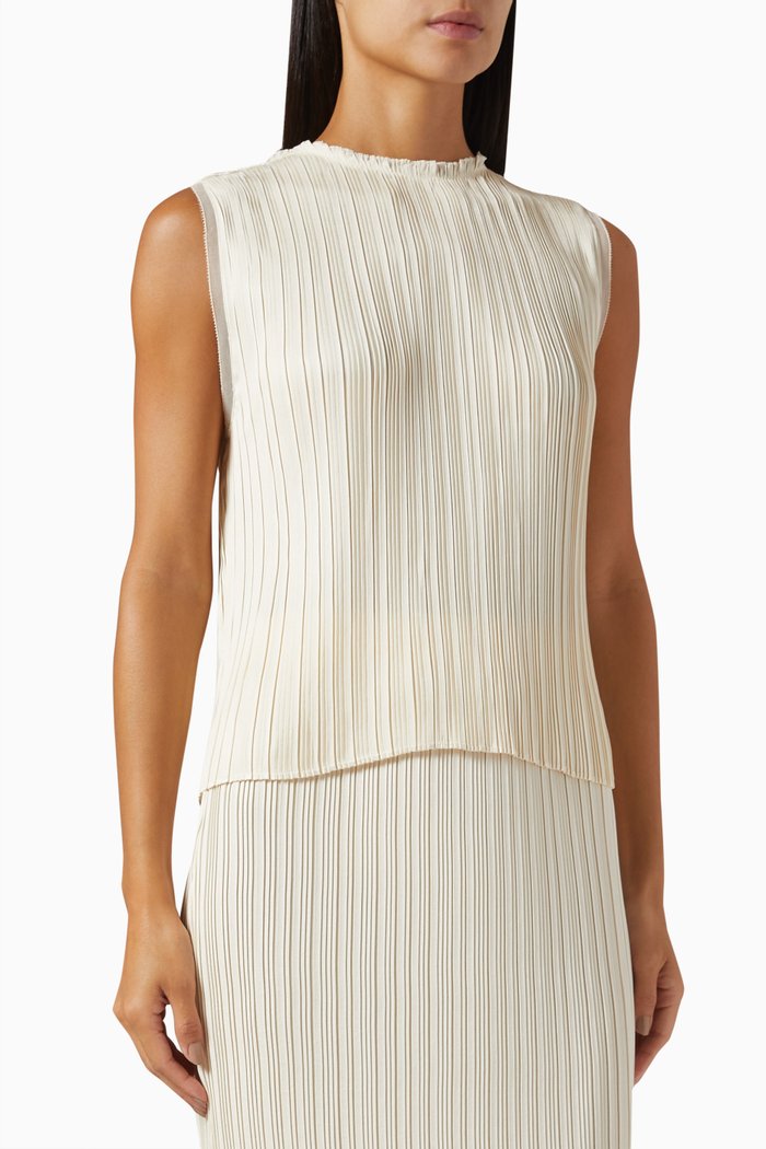 

Pleated Crewneck Top in Satin, Neutral