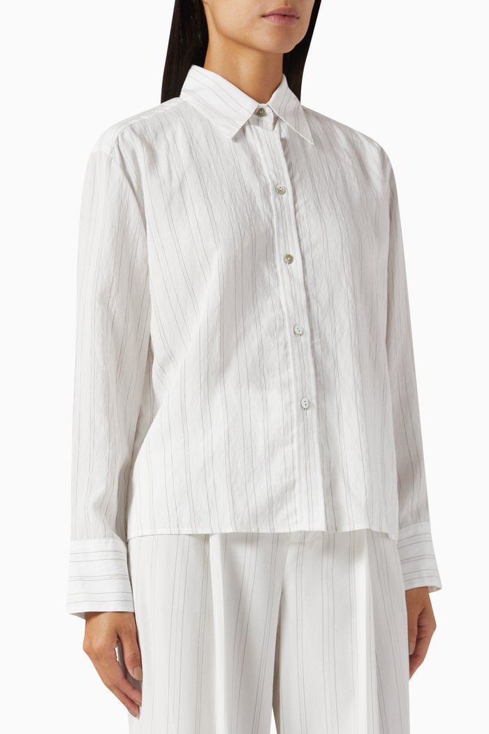 Striped Boxy Cropped Shirt in Viscose-blend, White