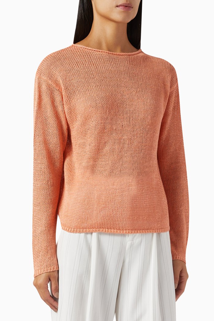 Drop Shoulder Sweater in Linen, Orange