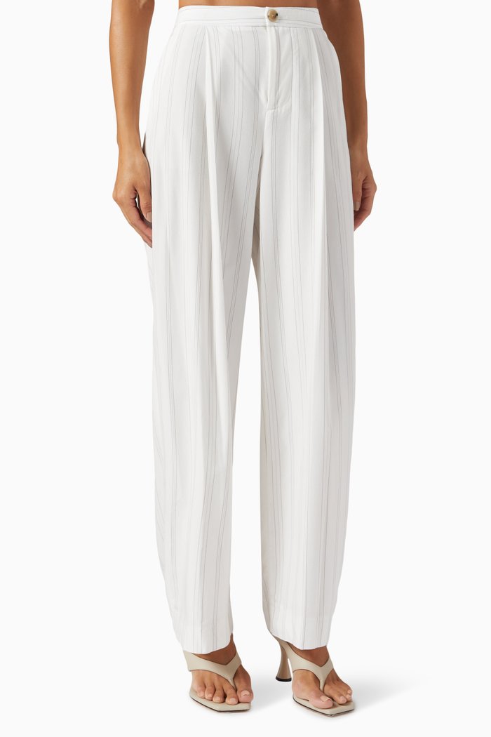 Striped Pleated Pants in Lenzing™ ECOVERO™ Viscose, White