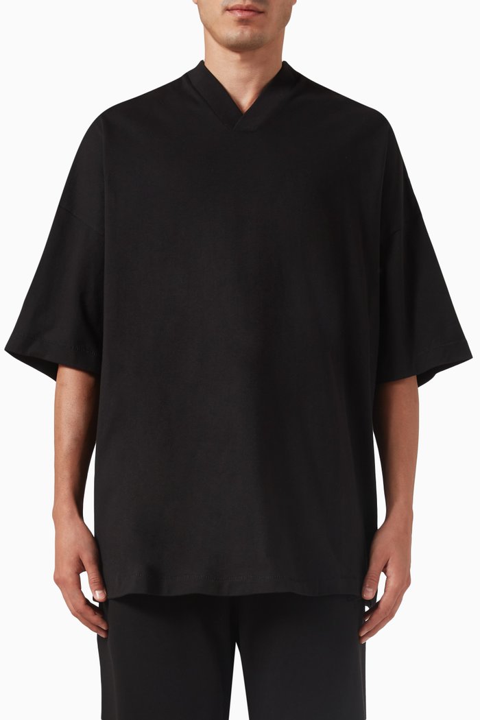 

V-neck T-shirt in Cotton Jersey, Black