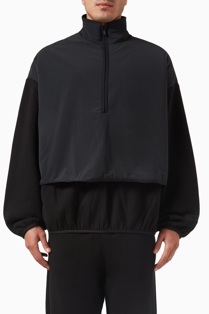 Mockneck Sweater in Nylon & Fleece, Black