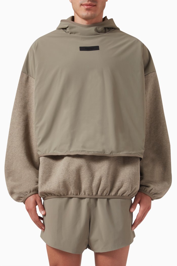 

Hooded Sweatshirt in Nylon & Fleece, Grey