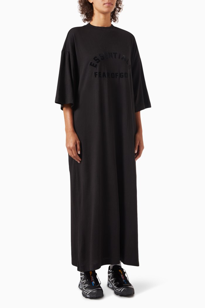 

3/4 Sleeve Dress in Cotton Blend, Black