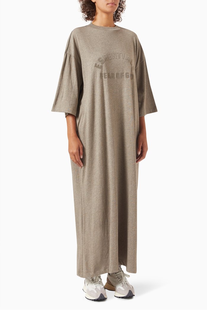 

3/4 Sleeve Dress in Cotton Blend, Grey
