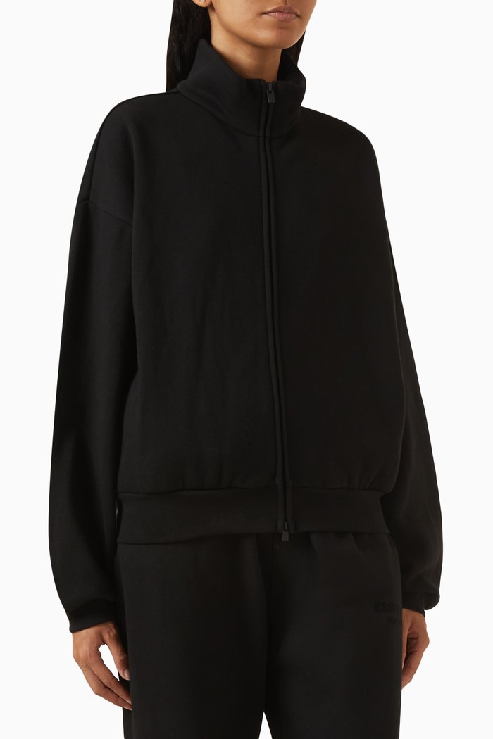 

High-neck Zip-up Jacket in Cotton-fleece, Black