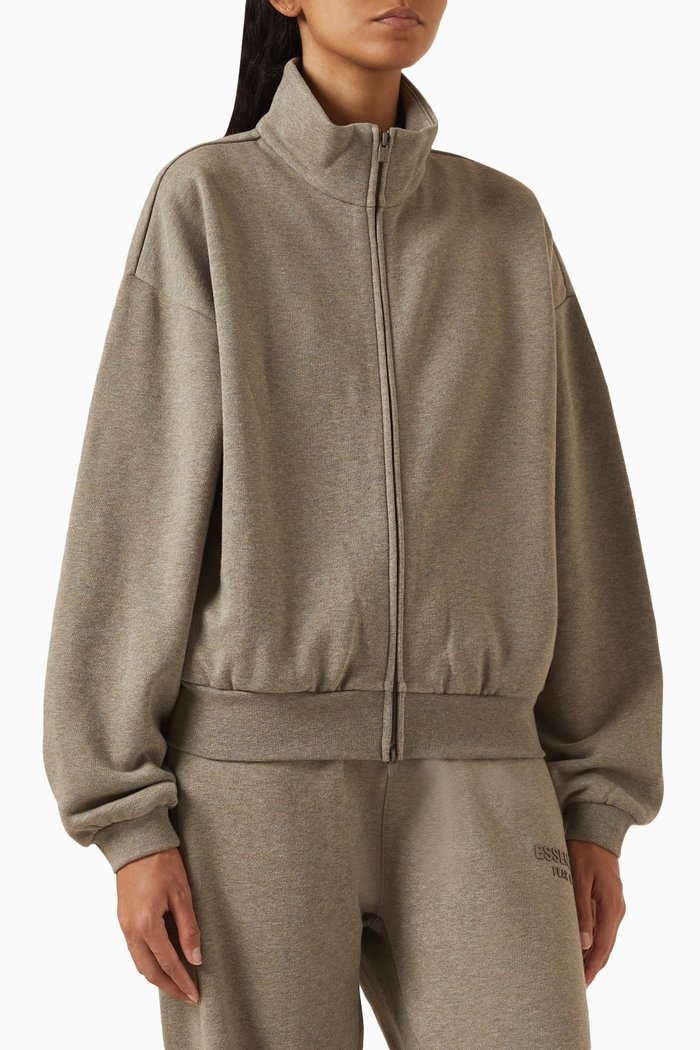 

High-neck Zip-up Jacket in Cotton-fleece, Grey