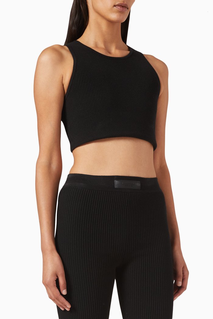 

Ribbed Sports Tank Top in Cotton Blend, Black