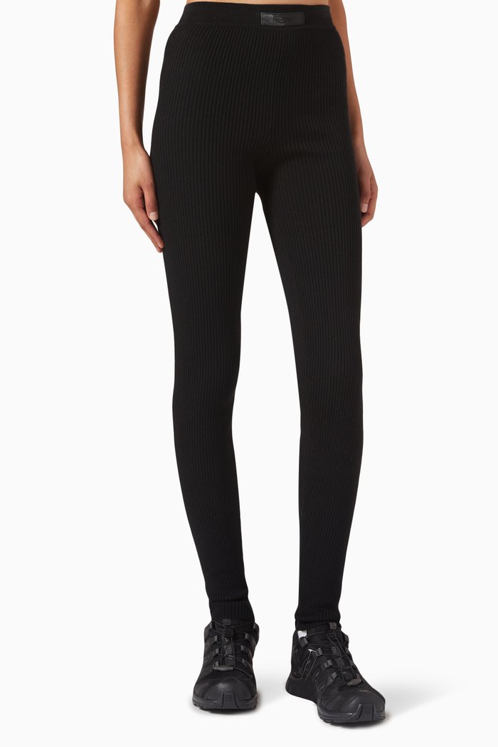 

Ribbed Leggings in Cotton Blend, Black