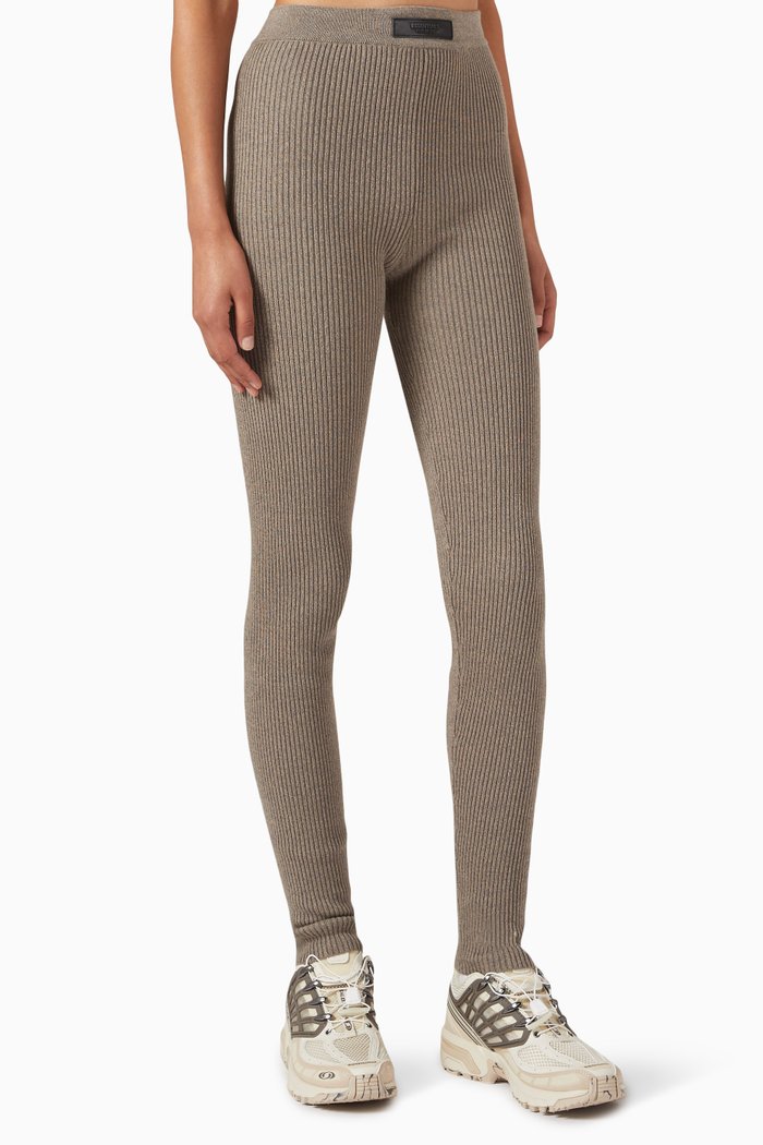 

Ribbed Leggings in Cotton Blend, Grey
