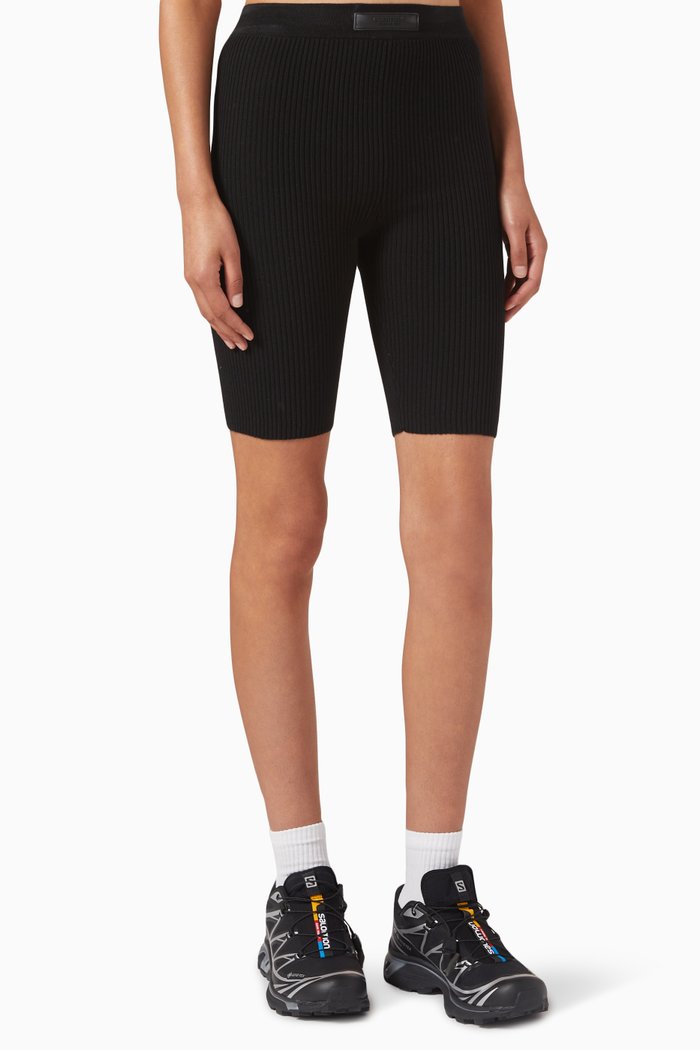

Ribbed Biker Shorts in Cotton Blend, Black