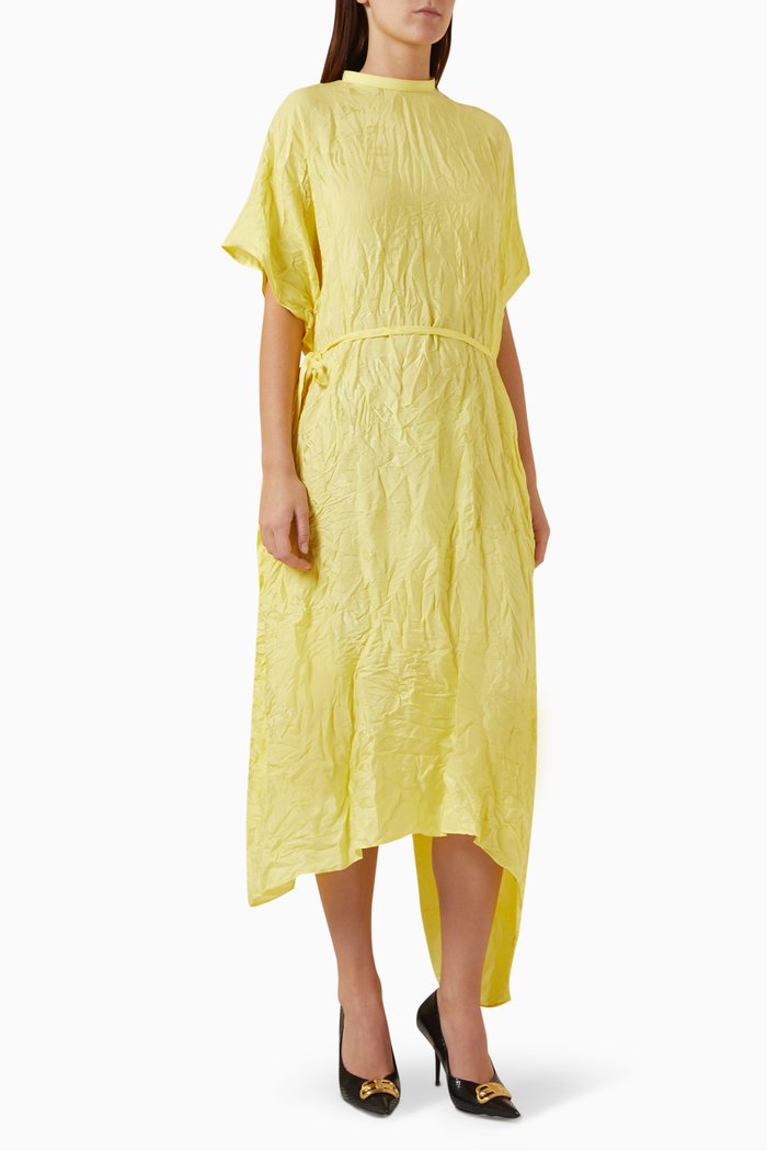 

Easy Belted Maxi Dress in Silk Jacquard, Yellow
