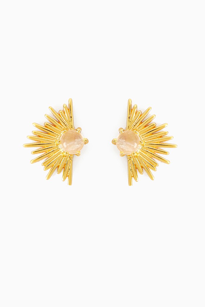 

Cabochon-cut Stone Stud Earrings in 18kt Gold-plated Bronze, White