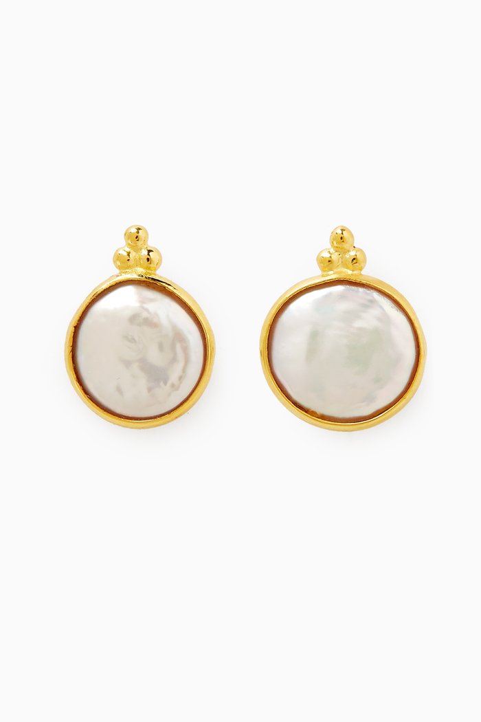Pearl Earrings in 18kt Gold-plated Bronze, White